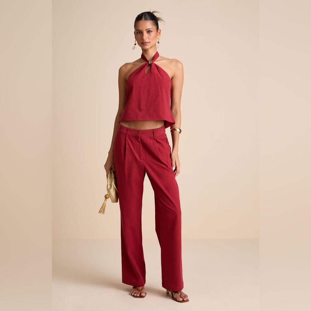 NWT 4th & Reckless Vivian Rust Red Mid-Rise Straight Leg Trouser Pants Medium